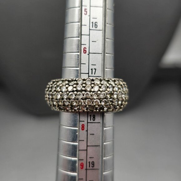 VTG Sterling Silver 925 Dome Eternity Ring Size 7 Quartz Crystal Pave Signed - Picture 10 of 11